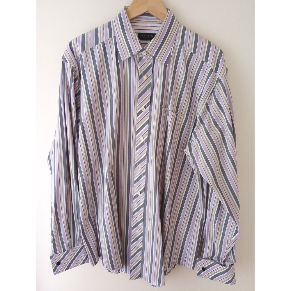 Ted Baker London Men's French Cuff Dress Shirt Lavender/Gray 16 1/2-34/35 NWOT